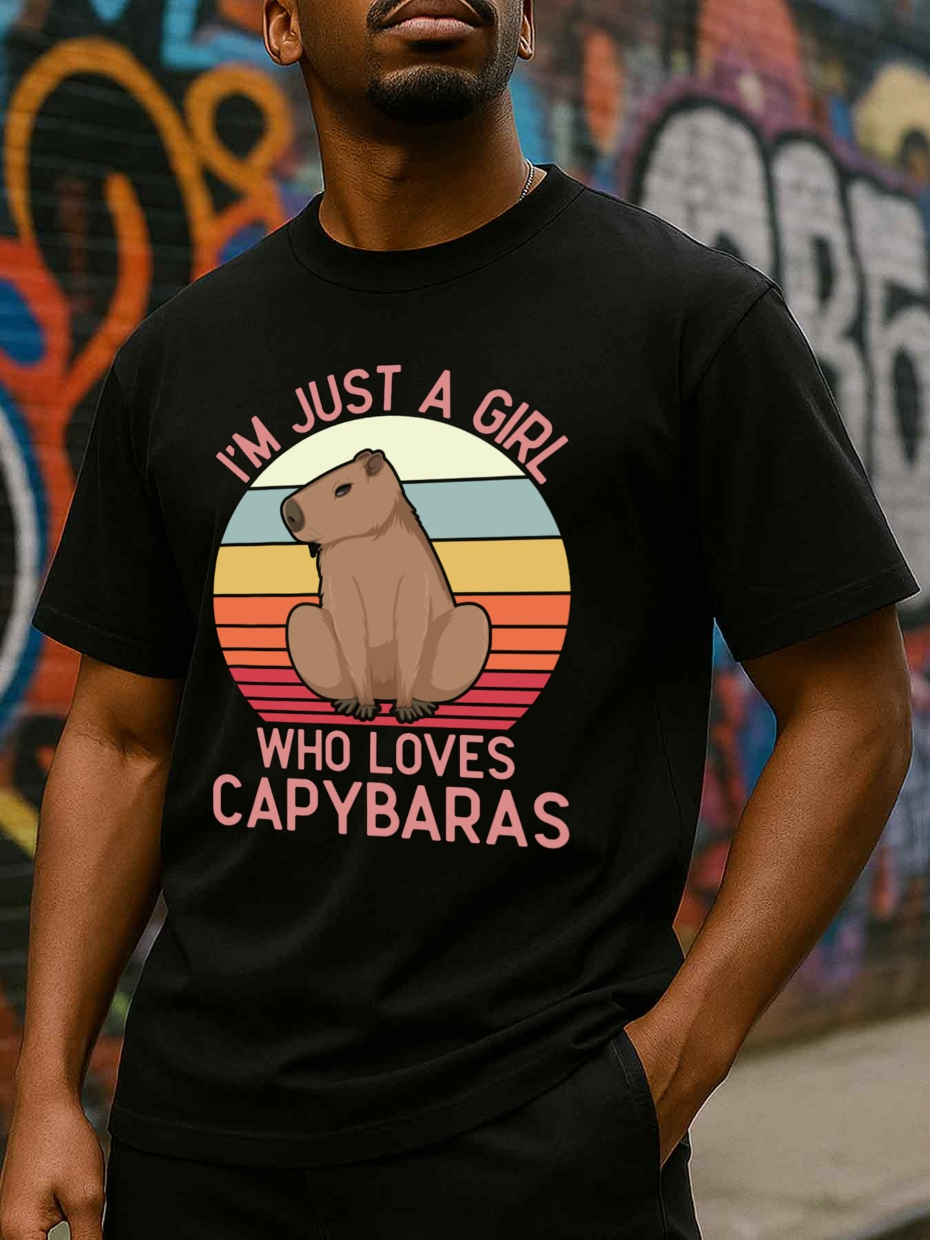 Men's Graphic T-Shirt Im Just A Girl Who Loves Capybaras Vintage Sun With Cute Capybara Graphic