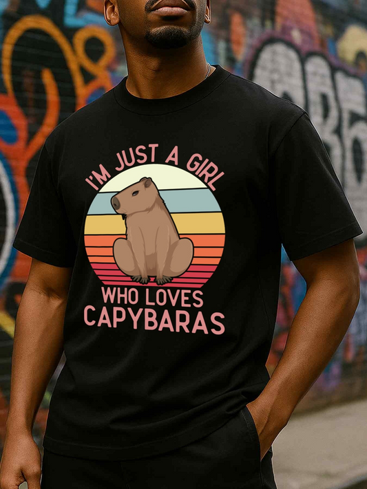 Men's Graphic T-Shirt Im Just A Girl Who Loves Capybaras Vintage Sun With Cute Capybara Graphic