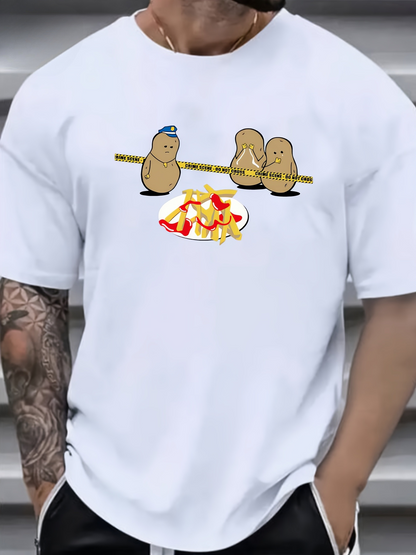 Men's Graphic T-Shirt Playful Campfire Scene With Cartoon Potatoes Roasting Over Fire