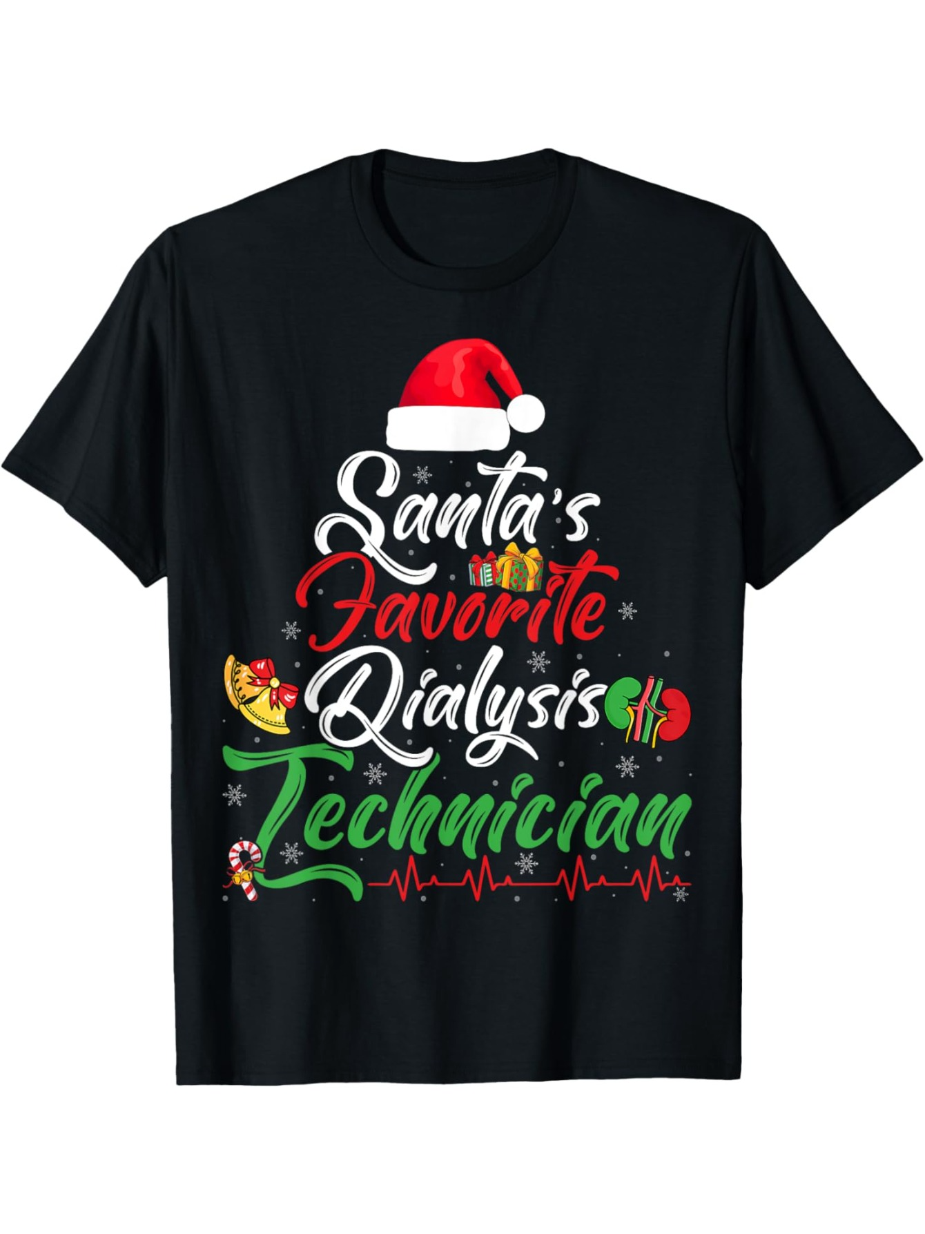 Men's Graphic T-Shirt Santas Favorite Dialysis Technician Christmas Hat Stethoscope Holly Tree