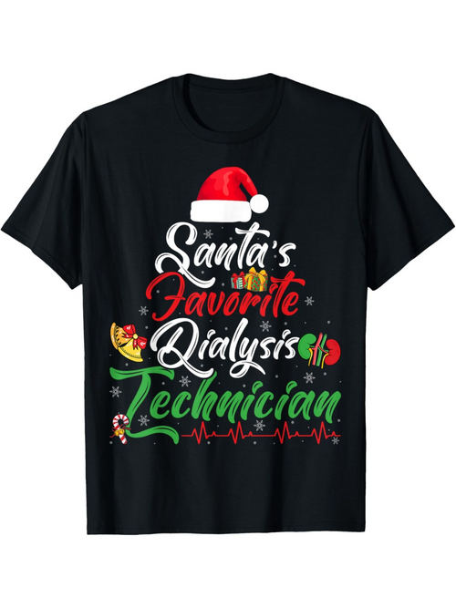 Men's Graphic T-Shirt Santas Favorite Dialysis Technician Christmas Hat Stethoscope Holly Tree