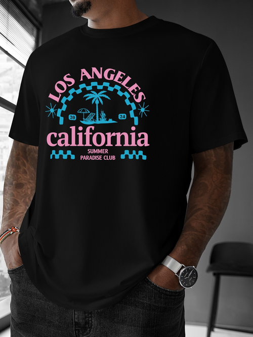 Men's Graphic T-Shirt Los Angeles Palm Trees With Coastal Summer Paradise Blue Details California