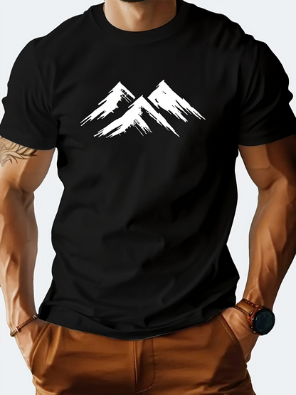 Men's Graphic T-Shirt Snow Capped Peaks With Windswept Brushstrokes In Majestic Mountain