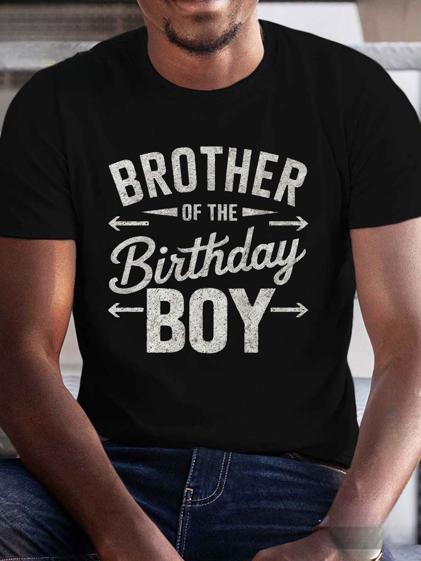 Men's Graphic T-Shirt Brother Of The Birthday Boy Bold White Letters With Decorative Arrow Graphics