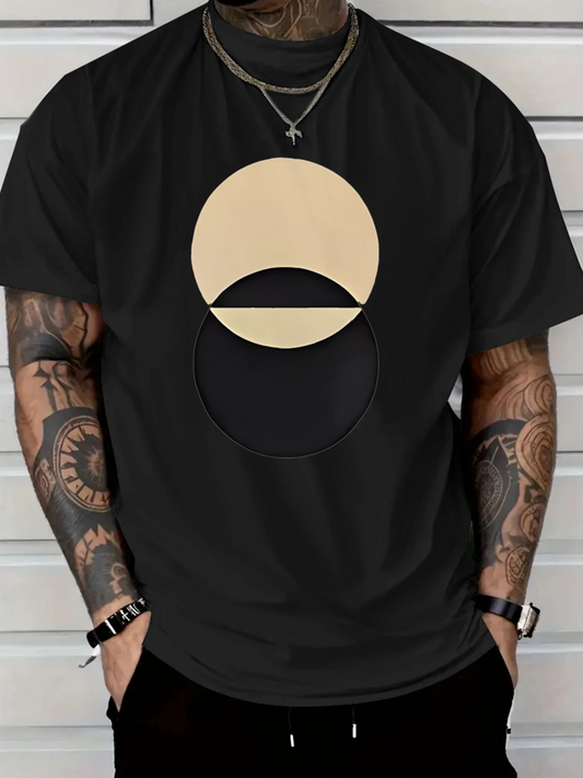 Men's Graphic T-Shirt Minimalist Beige Moon Rising Over Solid Black Circle