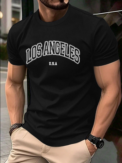 Men's Graphic T-Shirt Los Angeles USA Bold Lettering Arched Athletic Style T Shirt