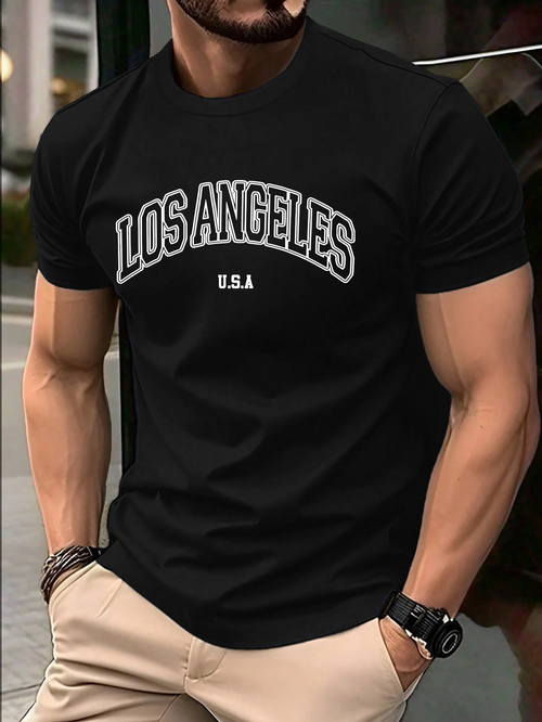 Men's Graphic T-Shirt Los Angeles USA Bold Lettering Arched Athletic Style T Shirt