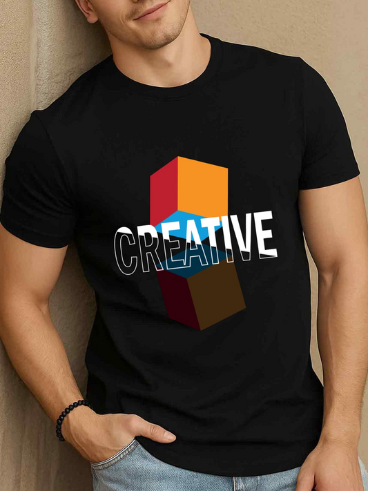 Men's Graphic T-Shirt Bold Colorful Block With Overlapping White Creative Typography