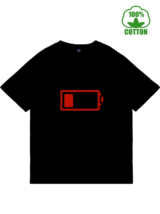 Men's Graphic T-Shirt Minimalist Red Outline Battery Icon On Black Tee