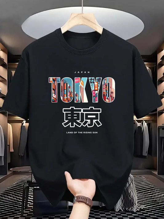 Men's Graphic T-Shirt Tokyo Urban Icons Collaged In Multicolored Typography Under City Night