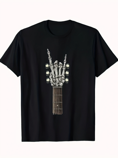Men's Graphic T-Shirt Dark Stage Vibes With Guitar Neck And Skeletal Rock Hand