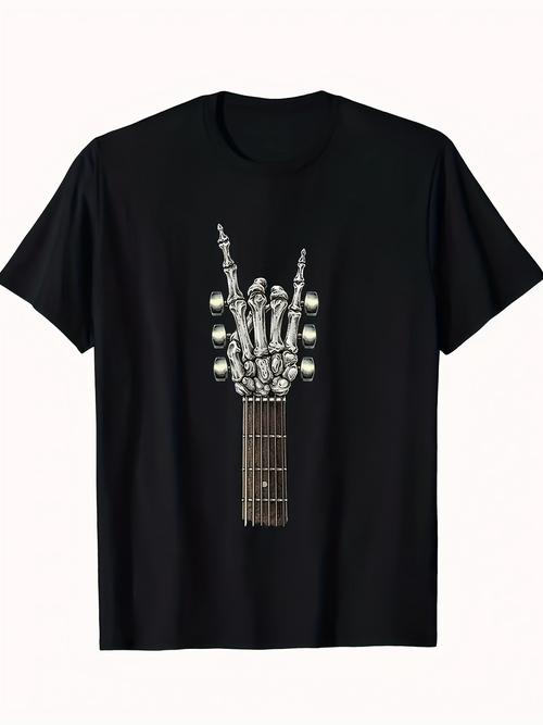 Men's Graphic T-Shirt Dark Stage Vibes With Guitar Neck And Skeletal Rock Hand