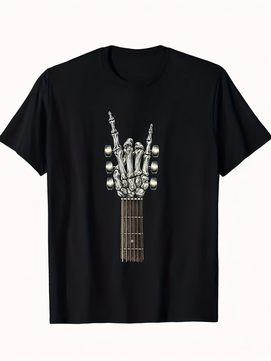 Men's Graphic T-Shirt Dark Stage Vibes With Guitar Neck And Skeletal Rock Hand