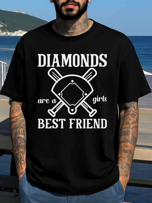 Men's Graphic T-Shirt Diamonds Are A Girls Best Friend With Baseball Bats And Home Plate Graphic Shirt