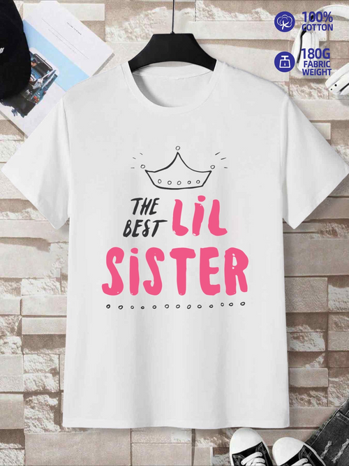 Men's Graphic T-Shirt The Best Lil Sister With Dotted Lines And Simple Crown Motif T Shirt