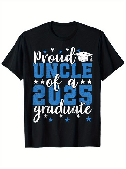 Men's Graphic T-Shirt Proud Uncle Of A Graduate With Blue Stars And White Graduation Cap