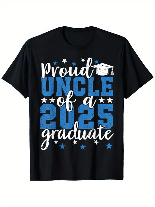 Men's Graphic T-Shirt Proud Uncle Of A Graduate With Blue Stars And White Graduation Cap