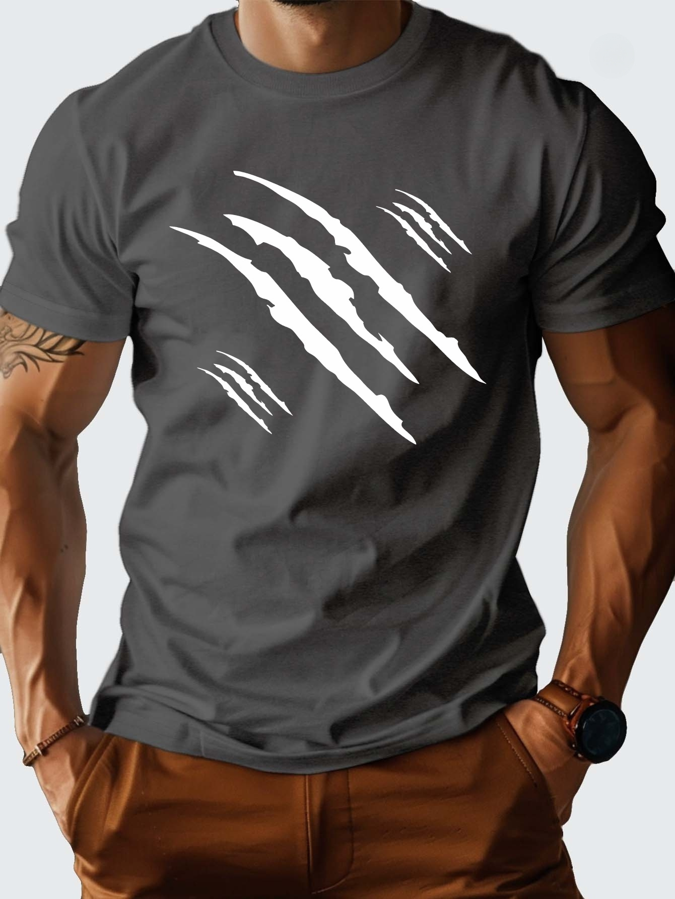 Men's Graphic T-Shirt Wild Energy Ripped Through Deep Scratch Mark