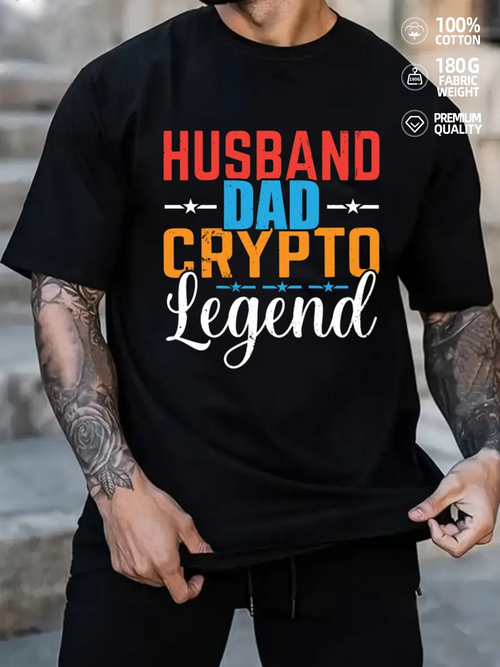 Men's Graphic T-Shirt Husband Dad Crypto Legend Retro Typography On Simple Shirt