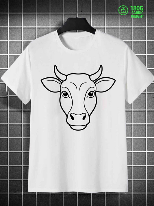 Men's Graphic T-Shirt Minimalist Black Line Art With Graceful Bold Outlines Cow