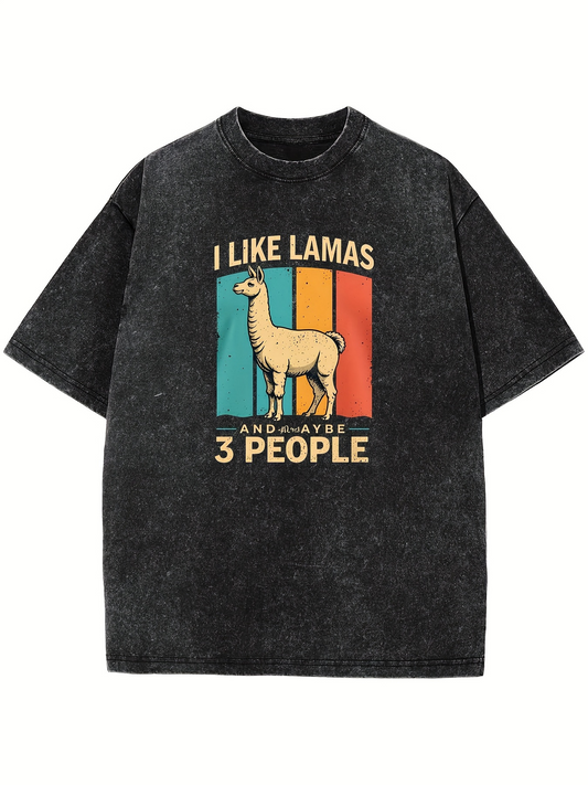 Men's Graphic T-Shirt I Like Lamas Retro Colorful Vertical Stripes With Cartoon Animal Llama