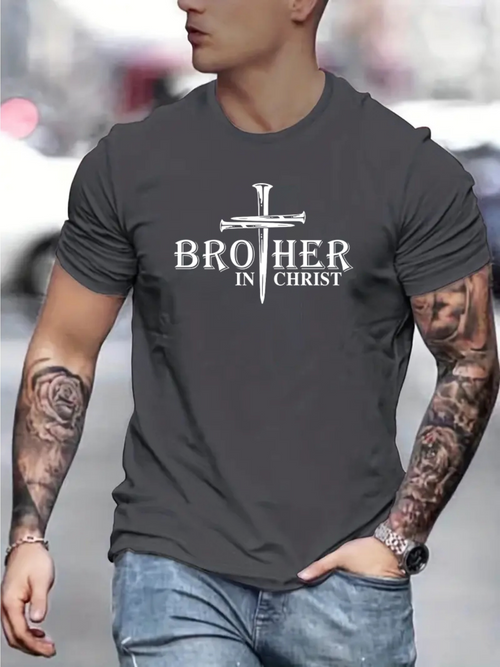 Men's Graphic T-Shirt Brother In Christ With White Cross Graphic Centered Shirt