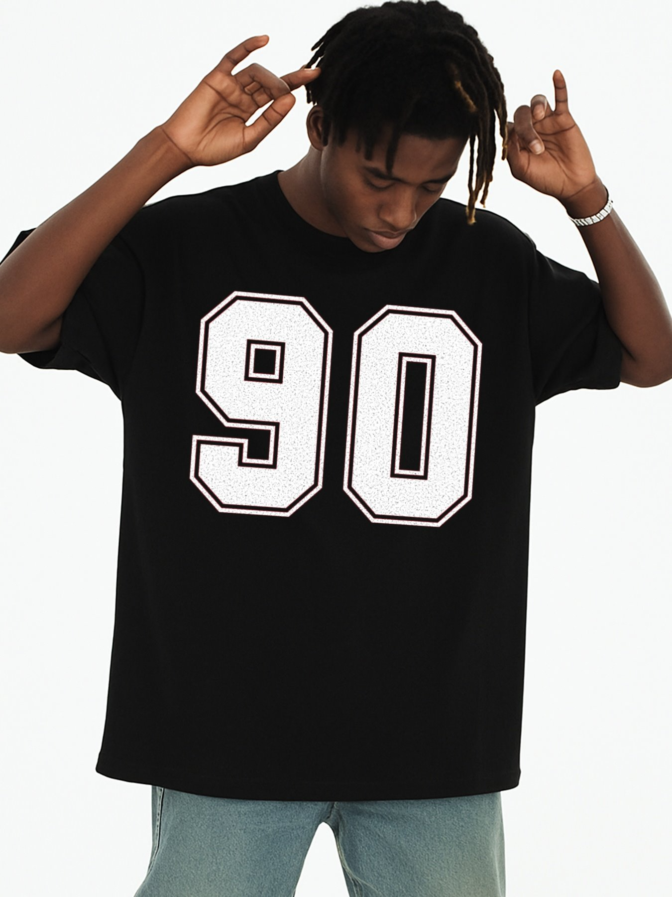 Men's Graphic T-Shirt Large Bold White Numbers Centered On Classic Jersey Black Tshirt