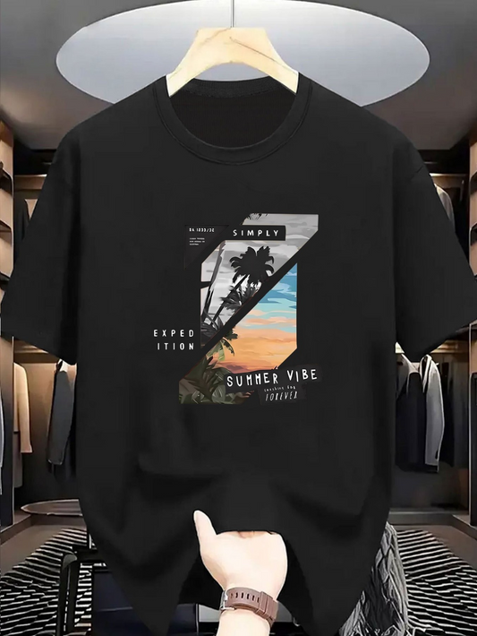 Men's Graphic T-Shirt Simple Sunny Vibe With Sunset Beach And Palm Tree