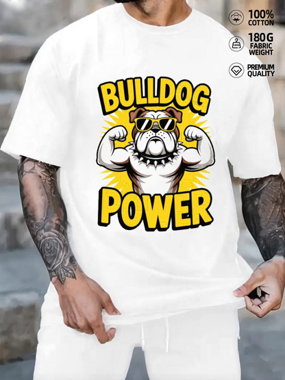 Men's Graphic T-Shirt Bulldog Power Cool Sunglasses Cartoon Under Sunburst Effect Bulldog