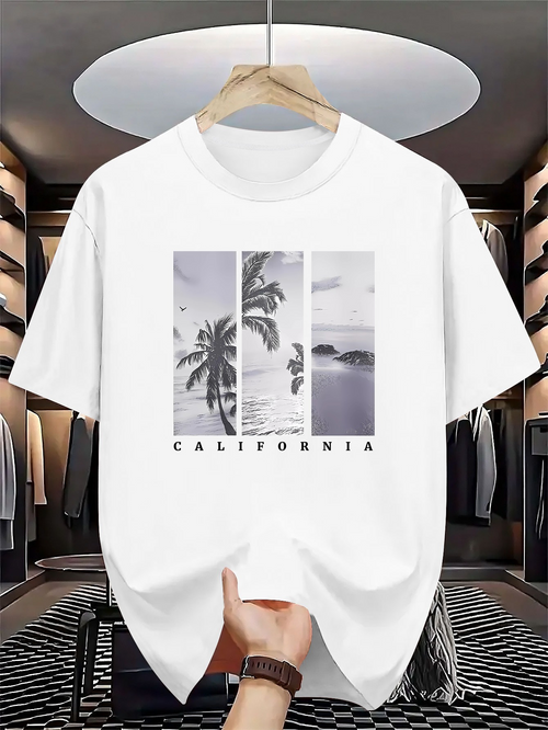 Men's Graphic T-Shirt California Beaches With Palm Trees At Sunset Seaside Landscape