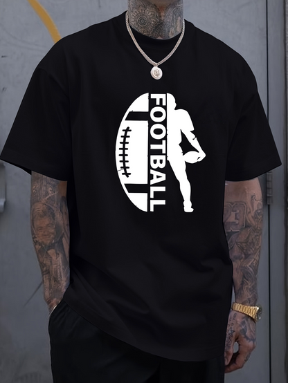 Men's Graphic T-Shirt Football Player Silhouette With Vertical Text Design Football