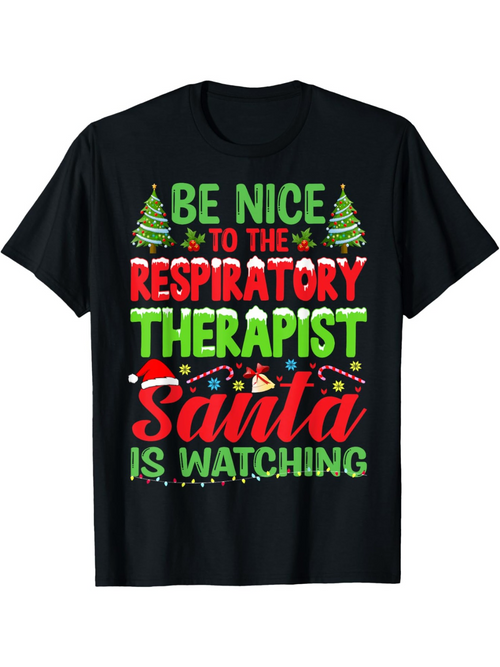 Men's Graphic T-Shirt Be Nice Santa Is Watching Christmas Trees Festive Lights Therapist