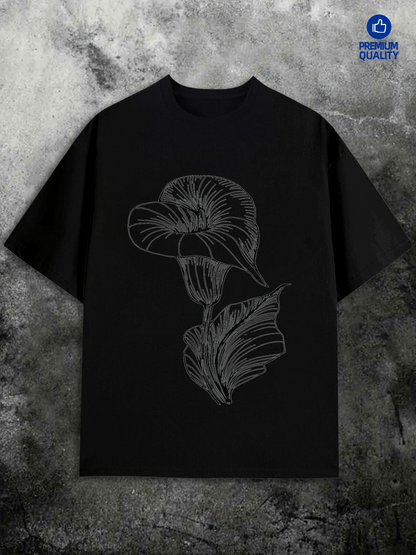 Men's Graphic T-Shirt Subtle Linework Botanical Leaves Flourishing On Black T Shirt