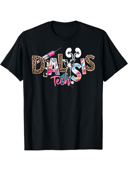 Men's Graphic T-Shirt Dialysis Tech Multicolor Medical Tools Among Animal Print Letters