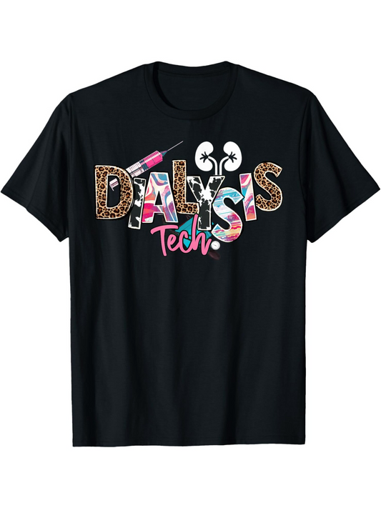 Men's Graphic T-Shirt Dialysis Tech Multicolor Medical Tools Among Animal Print Letters