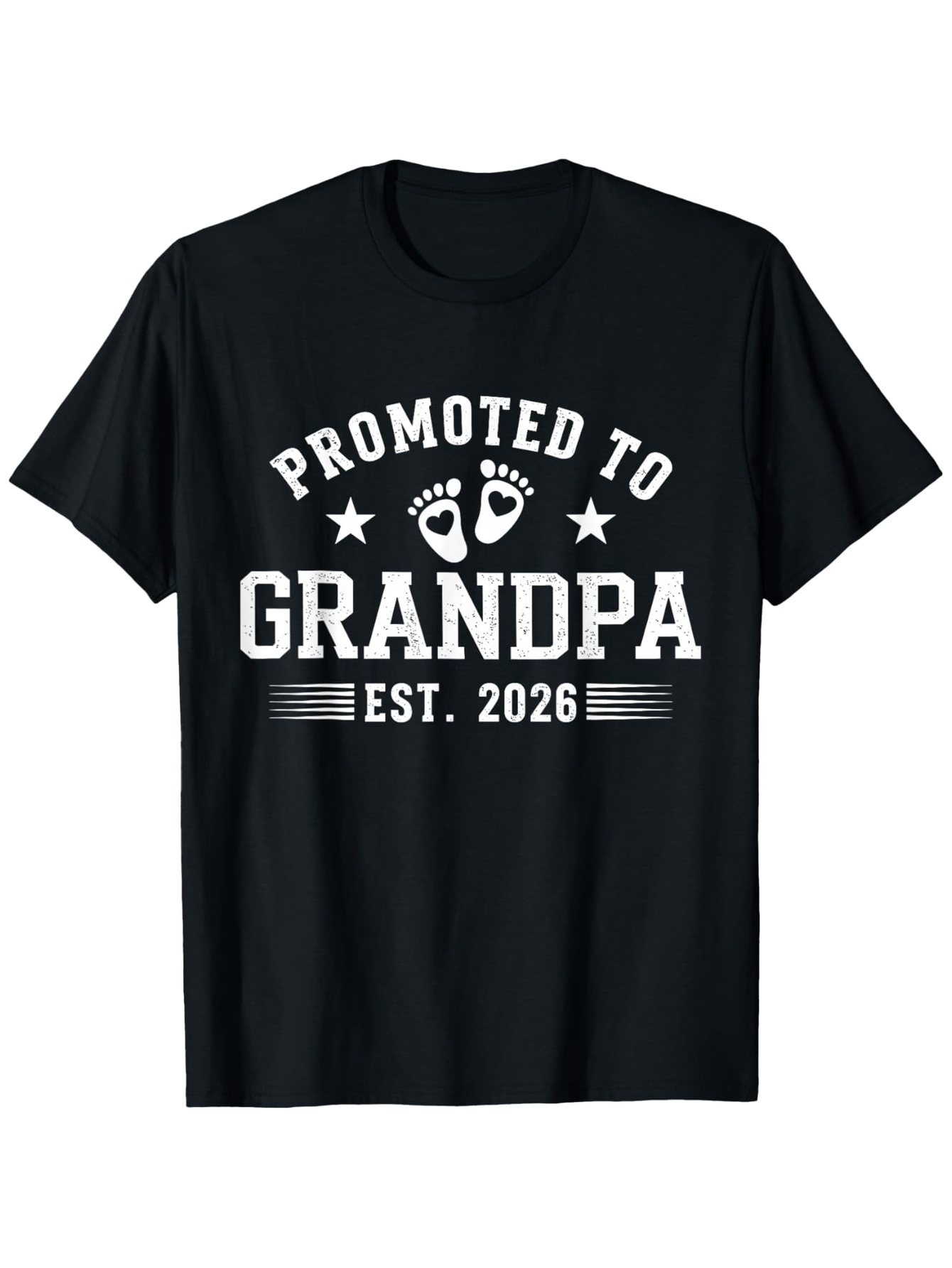 Men's Graphic T-Shirt Promoted To Grandpa Bold White Letters With Baby Footprints Graphic