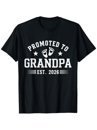 Men's Graphic T-Shirt Promoted To Grandpa Bold White Letters With Baby Footprints Graphic