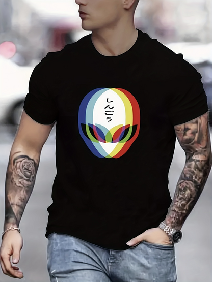 Men's Graphic T-Shirt Colorful Rainbow Transparent Overlapping Face Alien