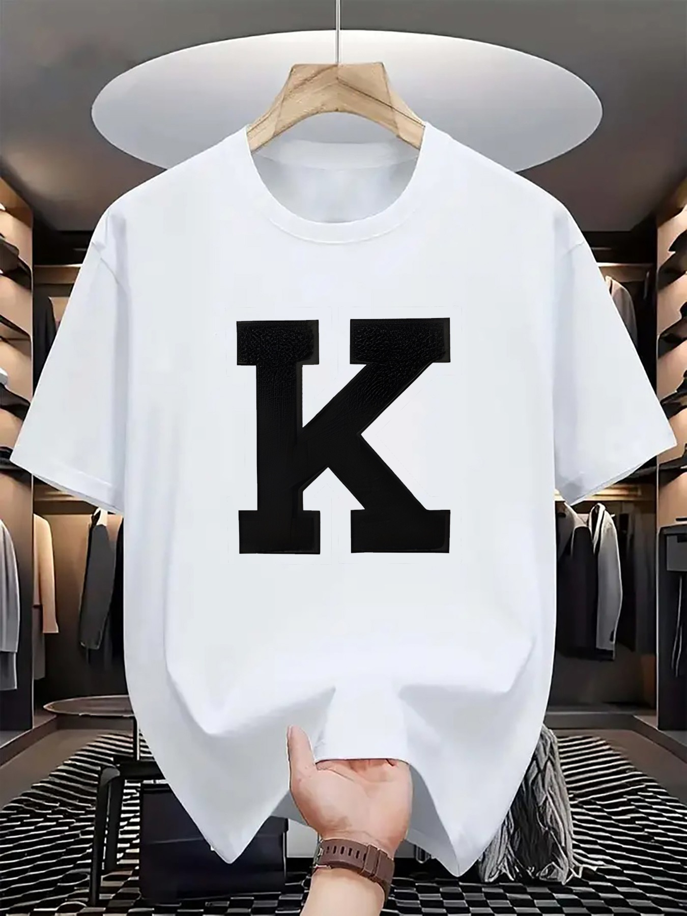 Men's Graphic T-Shirt Bold Black Letter K Minimalist Typography Graphic Letter