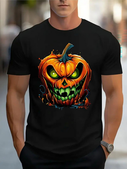 Men's Graphic T-Shirt Vibrant Halloween Night With Glowing Evil Eyes Pumpkin Artwork Pumpkin