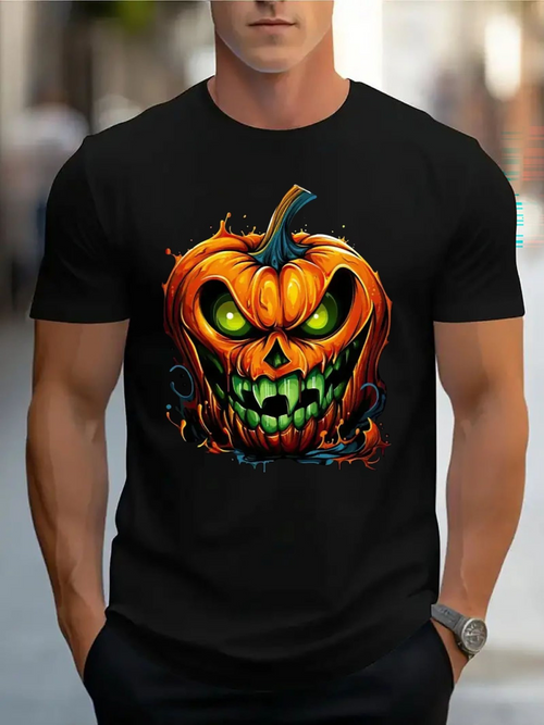 Men's Graphic T-Shirt Vibrant Halloween Night With Glowing Evil Eyes Pumpkin Artwork Pumpkin