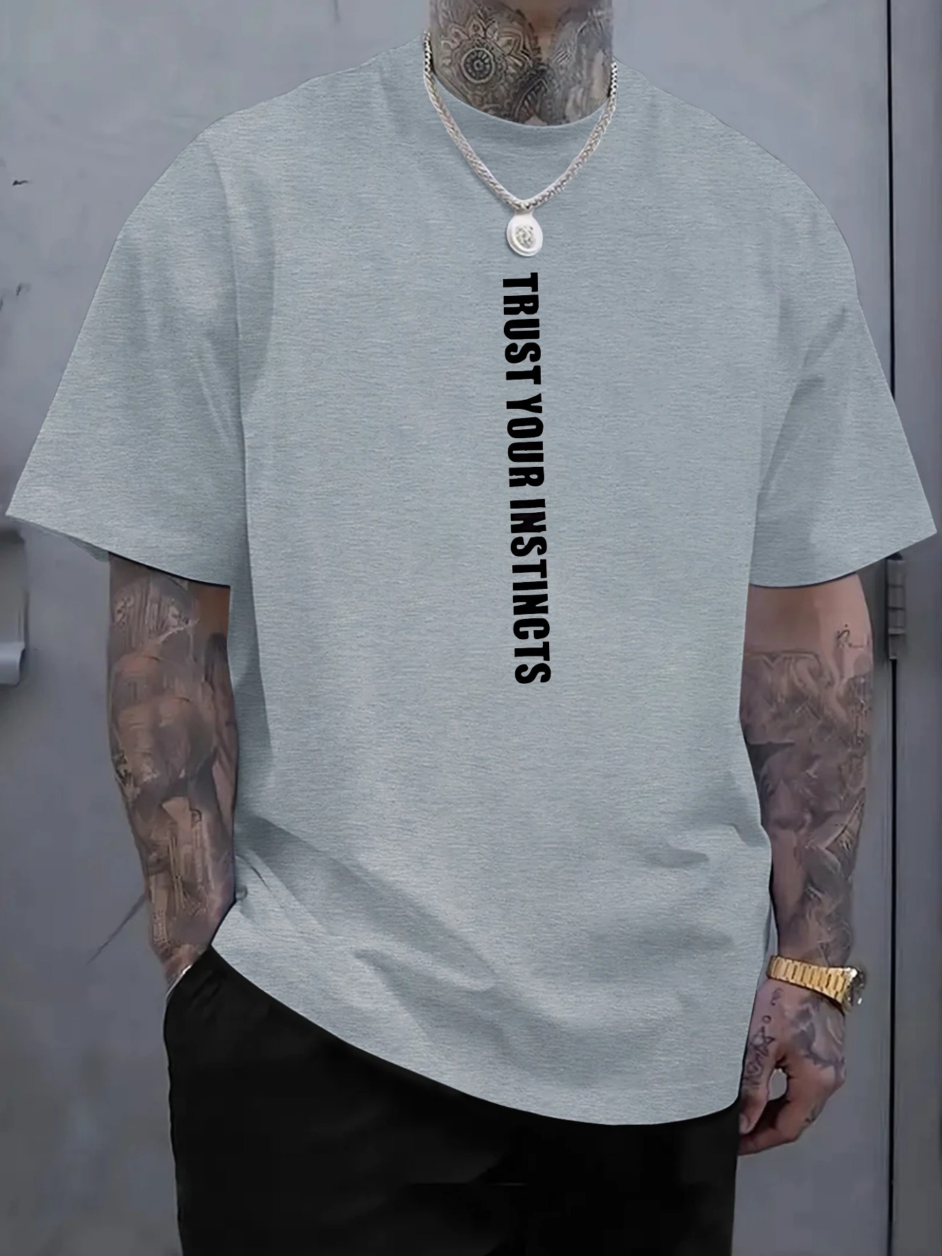 Men's Graphic T-Shirt Trust Your Instincts Bold Vertical Text On Plain Fabric Tshirt