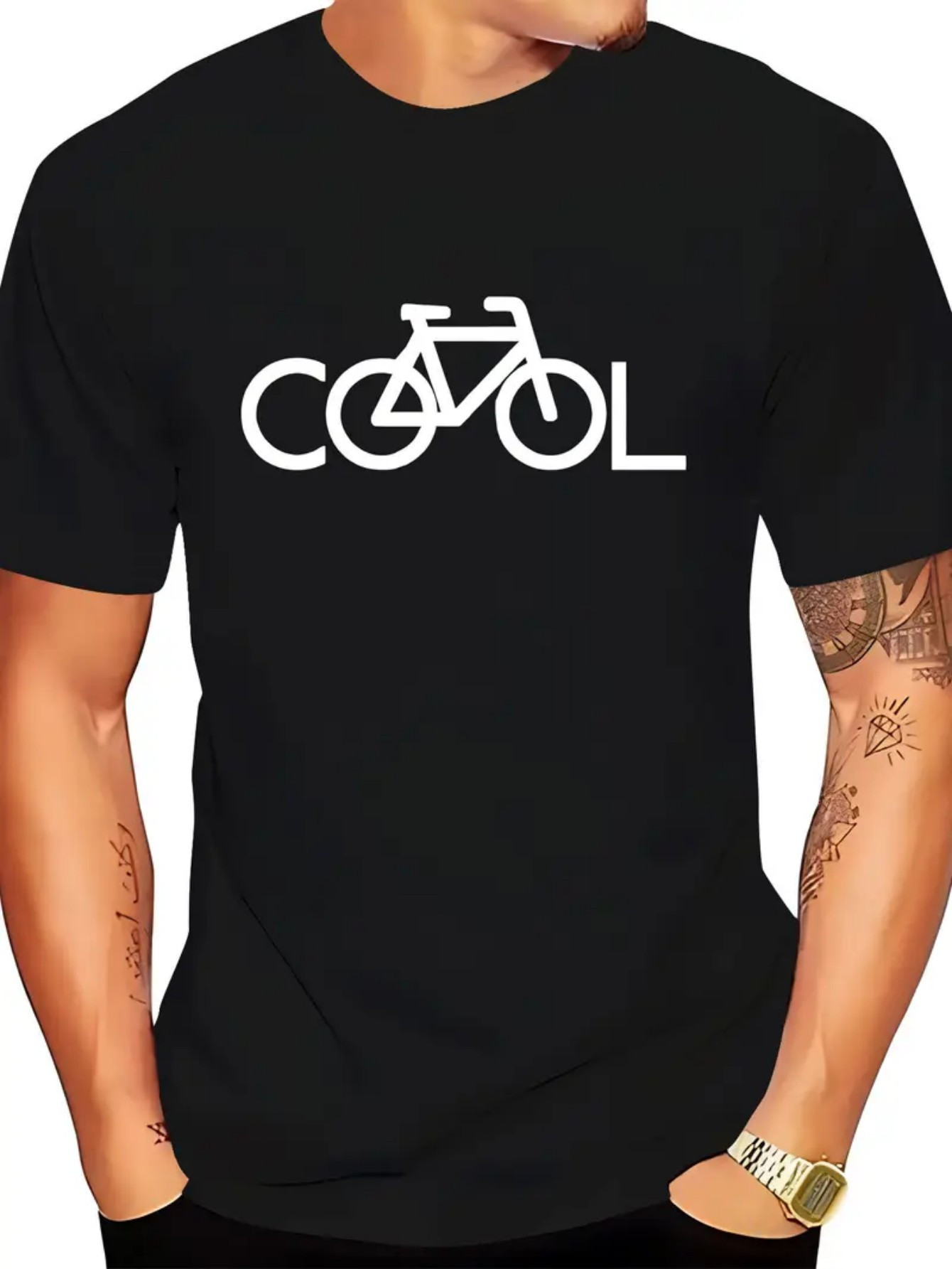 Men's Graphic T-Shirt Cool Bike With Minimalist Line Art Surrounded By Bold Clean Typography