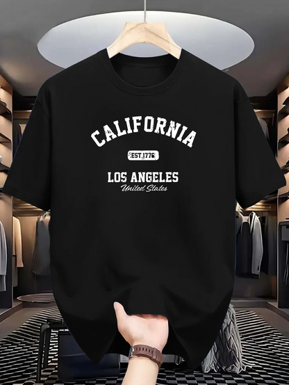 Men's Graphic T-Shirt California Los Angeles Typography With Curved Varsity Letters Urban T Shirt