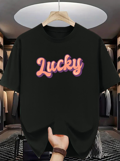 Men's Graphic T-Shirt Lucky Playful Bubble Style Typography With Cartoon Glow Lettering T Shirt