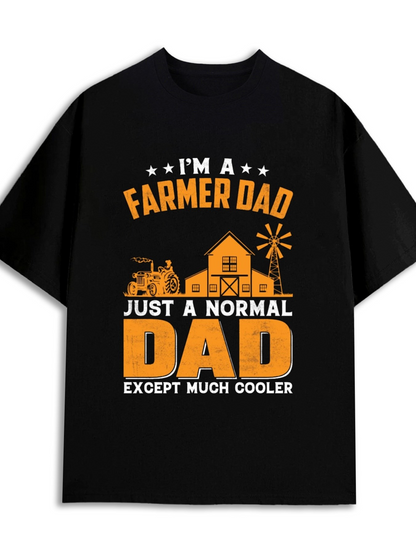 Men's Graphic T-Shirt Im A Farmer Dad Just A Normal Dad Except Much Cooler Orange Barn And Tractor With Windmill And Stars Graphic Dad