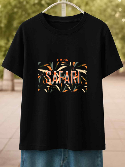 Men's Graphic T-Shirt Safari Text Over Colorful Leaves Pattern T Shirt