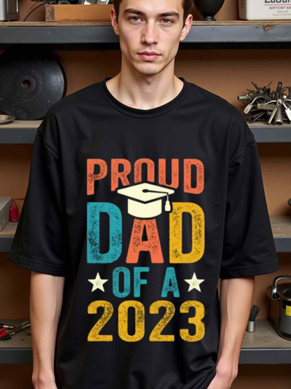 Men's Graphic T-Shirt Proud Dad Of A Graduation Year Star Motif With Colorful Lettering