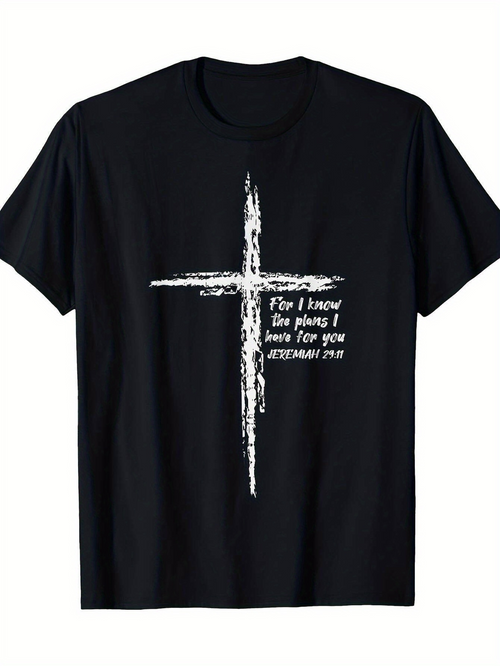 Men's Graphic T-Shirt For I Know The Plans Jeremiah 2911 Grunge Textured White Cross
