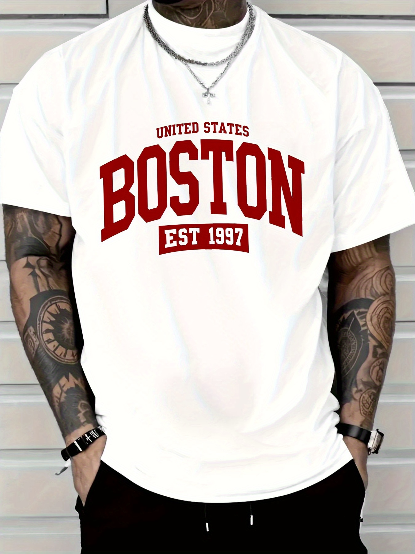 Men's Graphic T-Shirt United States Boston Est 1997 With Bold Red Vintage Typography Shirt